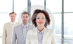 African-American young businesswoman in a line