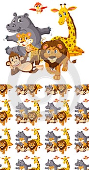 African aniamls in a group and seamless pattern
