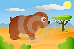 African animal bear in cartoon style on africa background