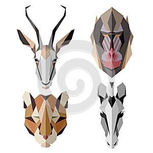 African animal icons, vector icon set. Abstract triangular style photo