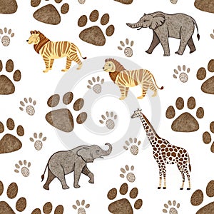 African animal print pattern with animal tracks