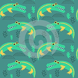 African animal seamless pattern. Crocodile background for children`s textiles, Wallpaper and other surfaces