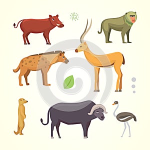 African animals cartoon vector set. safari isolated illustration.