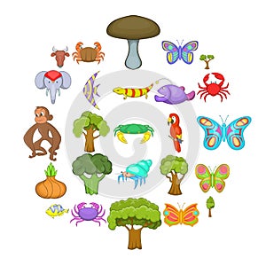 African animals icons set, cartoon style