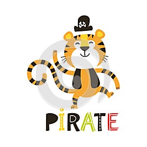 African Animals set. Cartoon adorable Tiger pirate.