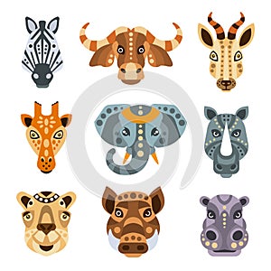 African Animals Stylized Geometric Portrait Set