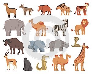 African Animals and Wild Mammal from Savannah Big Vector Set