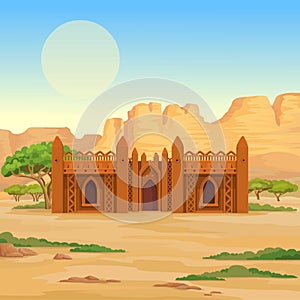 African architecture. The animation ancient building from clay.