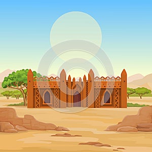 African architecture. The animation ancient building from clay.