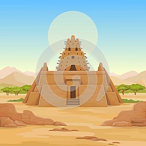 African architecture. The animation ancient building from clay