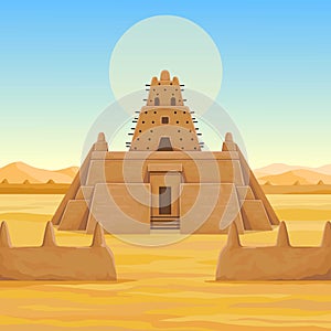 African architecture. The animation ancient building from clay