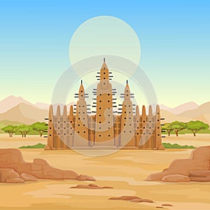 African architecture. The animation ancient building from clay.