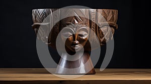 African Artist Nichol B\'s Decorative Bowl: Spiritual Figures, Wood, Uhd Image