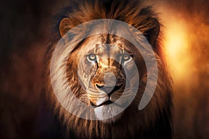 african beast lion head portrait on blurred background