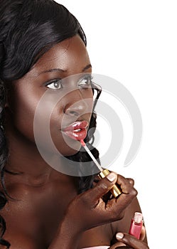 African beautiful woman with lip gloss