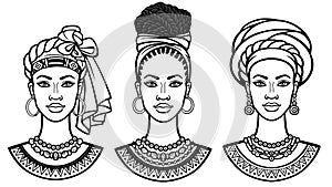 African beauty: animation portrait of the  beautiful black woman in  different turbans.