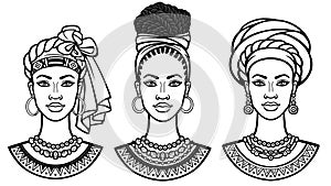 African beauty: animation portrait of the  beautiful black woman in  different turbans. photo