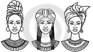 African beauty: animation portrait of the  beautiful black woman in  different turbans.