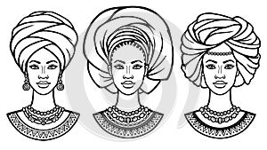 African beauty: animation portrait of the  beautiful black woman in  different turbans. photo
