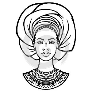 African beauty: animation portrait of the  beautiful black woman in a turban.