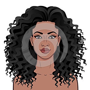 African beauty. Animation portrait of the young beautiful black woman with curly hair.