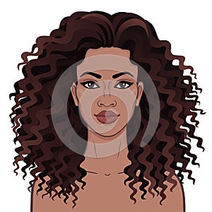 African beauty. Animation portrait of the young beautiful black woman with curly hair.