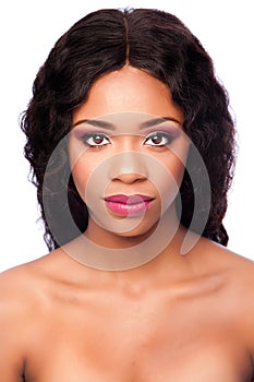 African beauty face with makeup and curly hair