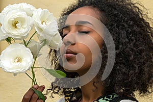 African beauty and roses