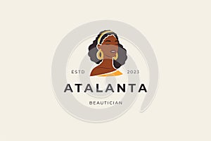 African beauty young woman portrait cosmetology beautician logo design template vector flat