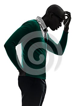 African black man thinking pensive annoyed silhouette