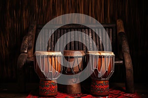 african bongo drums on a wooden surface