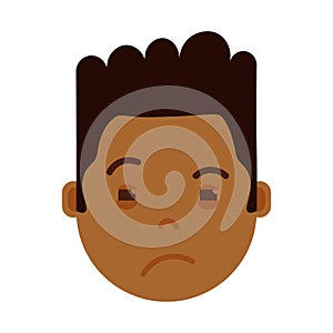 African boy head emoji with facial emotions, avatar character, man grieved face with different emotions concept. flat photo