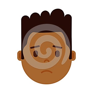 African boy head emoji with facial emotions, avatar character, man grieved face with different male emotions concept