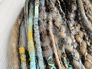 African braids with kanekalon at close range with beads