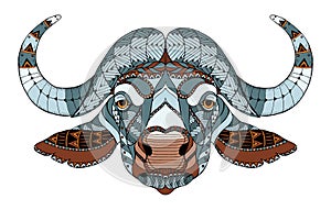 African buffalo head zentangle stylized, vector, illustration, f