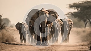 African bush elephant - Loxodonta family Africana walkin. Generative AI