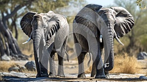 African bush elephants Loxodonta africana. Generative AI