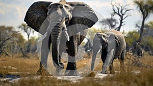 African bush elephants Loxodonta africana. Generative AI