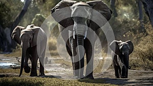 African bush elephants Loxodonta africana. Generative AI