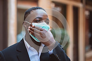 African business man wear medical mask for protect from corona virus or covid-19