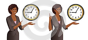 African business woman with a clock