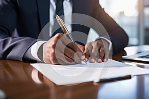 African businessman signing legal document or contract