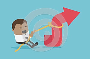 African businessman is using a rope to pull the arrow graph. concept business vector cartoon