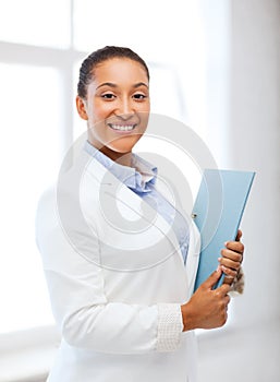 African businesswoman in office