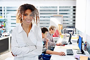 African businesswoman young office with computer