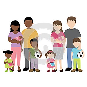 African and caucasian family illustration