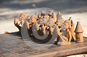 African chess, hand made from baobab wood. African style wooden figurine, local art