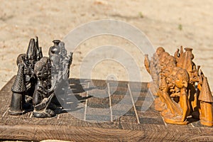 African chess, hand made from baobab wood. African style wooden figurine, local art