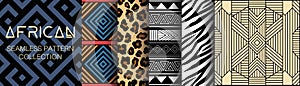 African collection of seamless patterns. Geometry, textures and signs.