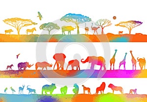 African colorful animals. Vector illustration
